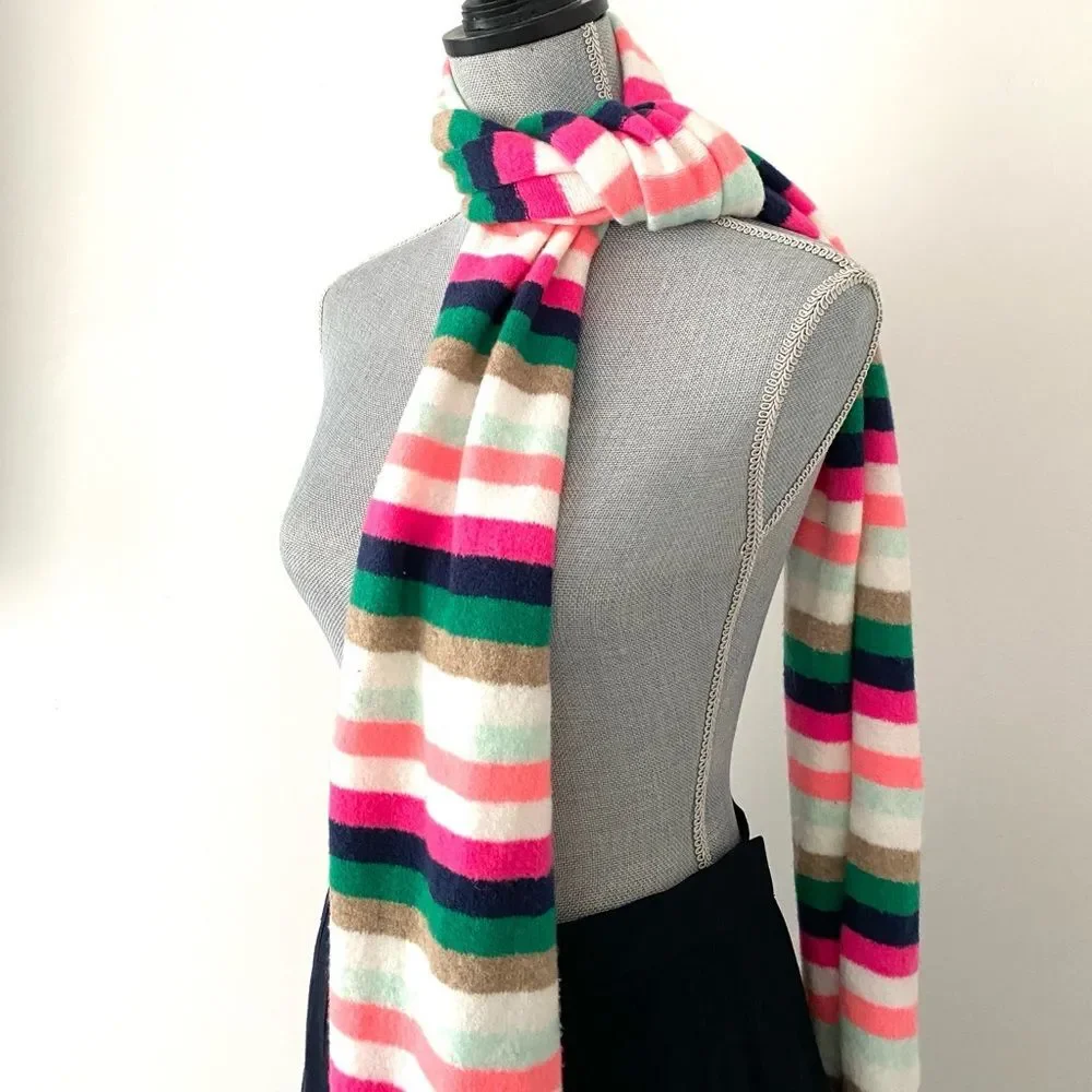J. Crew Factory Extra Soft Yarn Striped Scarf Long Multicolor Colorful Preppy